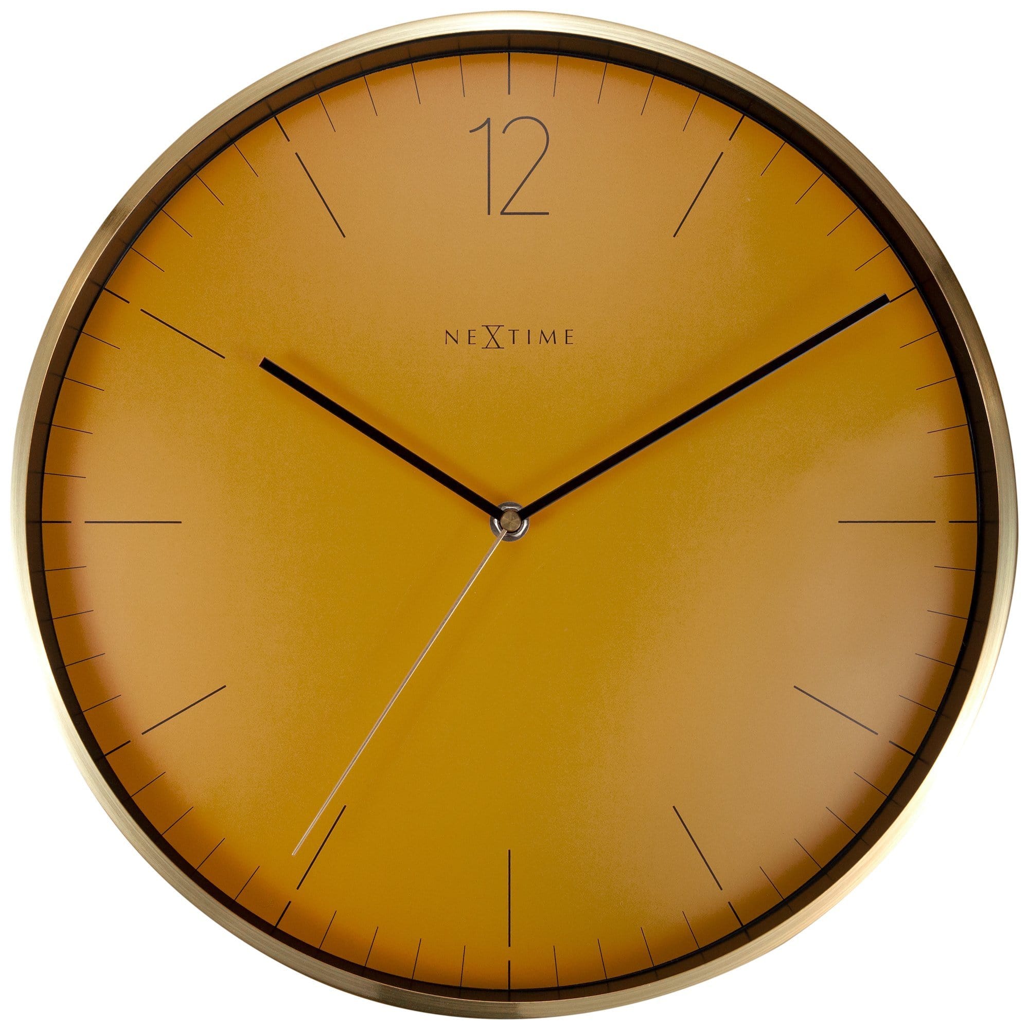 Vintage NeXtime Clocks wall clock, 34 cm with glass and metal, featuring a gold finish and classic design.